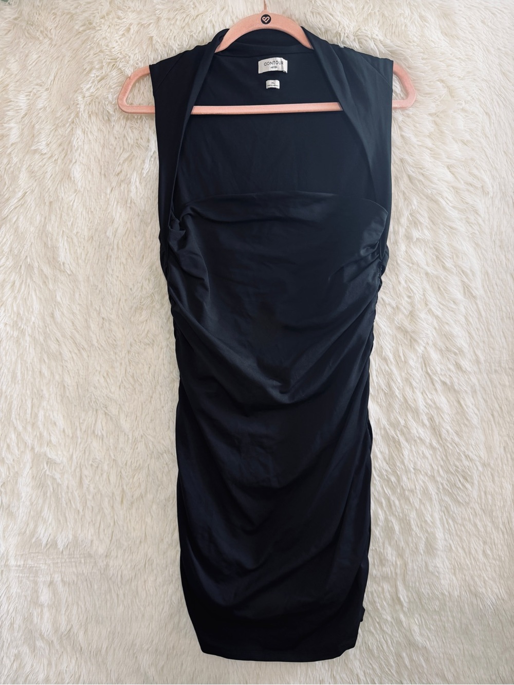 Aritzia Womens Contour Flourish Mini Dress Size XL Black Old Money Ruched Side